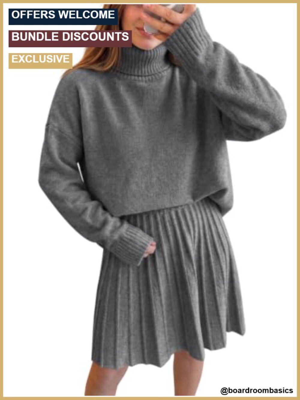 2 Piece Sweater and Mini Skirt Knit Set Fall Long Sleeve